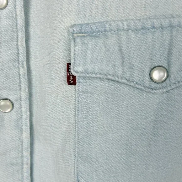 Levi's Women's Vintage Denim Short-Sleeve Western Pearl Snap-Front Shirt XL - Picture 3 of 4
